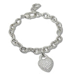 111118, 14K GOLD PLATED PAVE CZ HEART CHARM LINK DESIGNER INSPIRED BRACELET