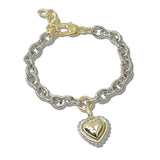 111119, 14K GOLD PLATED PAVE CZ HEART CHARM DESIGNER INSPIRED BRACELET