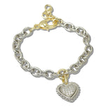 111119, 14K GOLD PLATED PAVE CZ HEART CHARM DESIGNER INSPIRED BRACELET