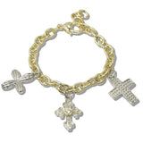 111121, 14K GOLD PLATED TRIPLE CROSS CHARM DESIGNER INSPIRED BRACELET