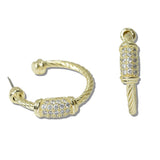 111123, 14K GOLD PLATED PAVE CZ CABLE HOOP DESIGNER INSPIRED EARRINGS