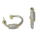 111123, 14K GOLD PLATED PAVE CZ CABLE HOOP DESIGNER INSPIRED EARRINGS