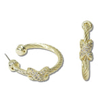 111126, 14K GOLD PLATED PAVE CZ X ACCENT CABLE HOOP DESIGNER INSPIRED EARRINGS