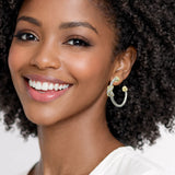 111126, 14K GOLD PLATED PAVE CZ X ACCENT CABLE HOOP DESIGNER INSPIRED EARRINGS