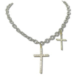 111129, 14K GOLD PLATED PAVE CZ CROSS CHARM DESIGNER INSPIRED NECKLACE