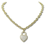 111130, 14K GOLD PLATED PAVE CZ HEART CHARM DESIGNER INSPIRED NECKLACE