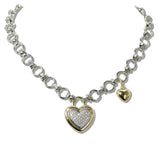 111132, 14K GOLD PLATED PAVE CZ HEART PADLOCK TOGGLE DESIGNER INSPIRED NECKLACE