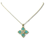 111139, 14K GOLD PLATED TURQUOISE CLOVER PENDANT DESIGNER INSPIRED NECKLACE