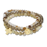 111141, CROSS AND HEART CHARM MULTI LAYERED BEADED STRETCH BRACELET