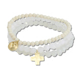 111141, CROSS AND HEART CHARM MULTI LAYERED BEADED STRETCH BRACELET