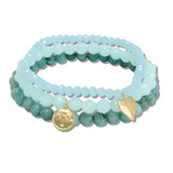111142, HEART AND CROSS CHARM MULTI LAYERED BEADED STRETCH BRACELET