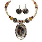 111149, LEOPARD OVAL PENDANT BEADED CHOKER NECKLACE