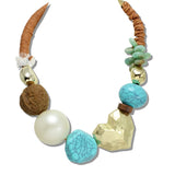 111150, CHUNKY HAMMERED HEART EARHTY TURQUOISE BEADED STATEMENT NECKLACE