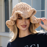 111162, CHUNKY KNIT RUFFLED BUCKET HAT