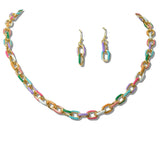 111168, MULTI COLORED ENAMEL OVAL LINK NECKLACE
