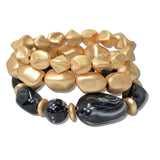 111208, MATTE GOLD AND RESIN NUGGET BEADED MULTI LAYERED STRETCH BRACELET