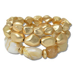 111208, MATTE GOLD AND RESIN NUGGET BEADED MULTI LAYERED STRETCH BRACELET