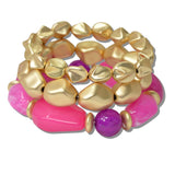111208, MATTE GOLD AND RESIN NUGGET BEADED MULTI LAYERED STRETCH BRACELET