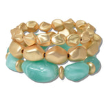 111208, MATTE GOLD AND RESIN NUGGET BEADED MULTI LAYERED STRETCH BRACELET