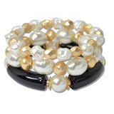 111209, FRESHWATER PEARL AND RESIN MULTI LAYERED BEADED STRETCH BRACELET