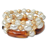 111209, FRESHWATER PEARL AND RESIN MULTI LAYERED BEADED STRETCH BRACELET