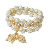 111210, SEA LIFE CHARM FRESHWATER PEARL MULTI LAYERED BEADED STRETCH BRACELET