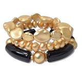 111211, MATTE GOLD AND RESIN BAR MULTI LAYERED STRETCH BRACELET