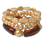 111211, MATTE GOLD AND RESIN BAR MULTI LAYERED STRETCH BRACELET