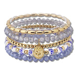 111217, FLORAL PORCELAIN AND METALLIC BEADED MULTI LAYERED STRETCH BRACELET