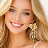 111220, CASCADING METALLIC FLORAL STATEMENT EARRINGS