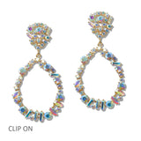 111222, CRYSTAL RHINESTONE TEARDROP CLIP ON EARRINGS