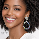 111222, CRYSTAL RHINESTONE TEARDROP CLIP ON EARRINGS