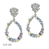 111222, CRYSTAL RHINESTONE TEARDROP CLIP ON EARRINGS