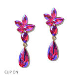 111224, CRYSTAL FLORAL CLUSTER CLIP ON DROP EARRINGS