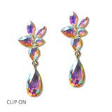 111224, CRYSTAL FLORAL CLUSTER CLIP ON DROP EARRINGS