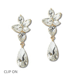 111224, CRYSTAL FLORAL CLUSTER CLIP ON DROP EARRINGS