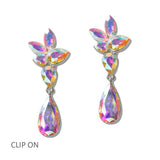 111224, CRYSTAL FLORAL CLUSTER CLIP ON DROP EARRINGS