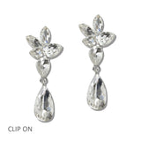 111224, CRYSTAL FLORAL CLUSTER CLIP ON DROP EARRINGS