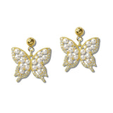 111230, PEARL BUTTERFLY STAINLESS STEEL DROP EARRINGS