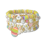 111233, EASTER BUNNY JOY LETTER MULTI LAYERED STRETCH BRACELET