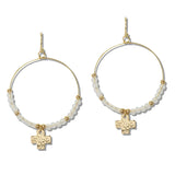 111242, BEADED CROSS CHARM HOOP EARRINGS