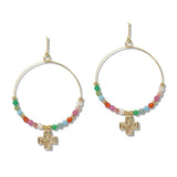111242, BEADED CROSS CHARM HOOP EARRINGS