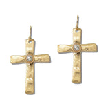111251, PEARL CENTER HAMMERED CROSS DROP EARRINGS