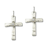 111251, PEARL CENTER HAMMERED CROSS DROP EARRINGS