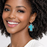 111256, WESTERN TURQUOISE STONE CROSS EARRINGS wholesale fashion jewelry - GOOD FEELINGS, INC
