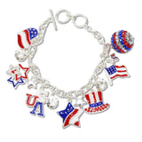 111260, USA PATRIOTIC MULTI CHARM TOGGLE BRACELET wholesale fashion jewelry - GOOD FEELINGS, INC
