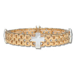 111261, MIXED METAL CROSS MESH STRETCH BRACELET wholesale fashion jewelry - GOOD FEELINGS, INC