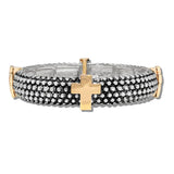 111263, TWO TONE BEADED CROSS METAL STRETCH BRACELET wholesale fashion jewelry - GOOD FEELINGS, INC