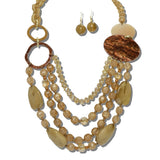 111276, MULTI LAYERED MIXED BEAD AND RESIN GEOMETRIC STATEMENT NECKLACE