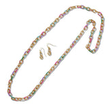 111284, MULTI COLORED ENAMEL OVAL LINK LONG NECKLACE